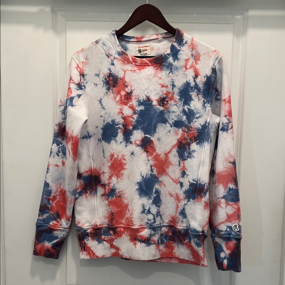Champion x Todd Snyder Red, Blue, and White Tie-Dye Sweatshirt